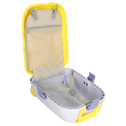 Troler pentru Copii cu Maner Extensibil RollyON UniqViBE® 43 CM, Roti Silentioase, Inchidere cu 3 Clapete, Carcasa Rezistenta la Socuri, Curele de Fixare, Impermeabil, Buzunar Interior, Capacitate Mare, Design Ergonomic, Yellow