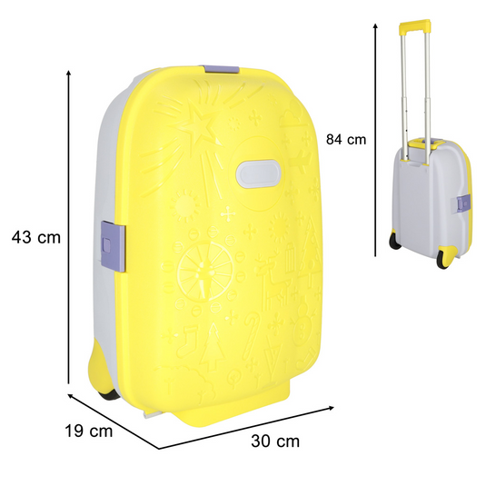 Troler pentru Copii cu Maner Extensibil RollyON UniqViBE® 43 CM, Roti Silentioase, Inchidere cu 3 Clapete, Carcasa Rezistenta la Socuri, Curele de Fixare, Impermeabil, Buzunar Interior, Capacitate Mare, Design Ergonomic, Yellow