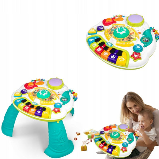 Masuta Interactiva 2in1, Kids Melody, Multifunctionala, cu Activitati tip Busy Board, Functie Bluetooth, Ajustare Volum, Include Microfon, cu Numeroase Sunete si Melodii, Butoane Luminoase, Indiggo@
