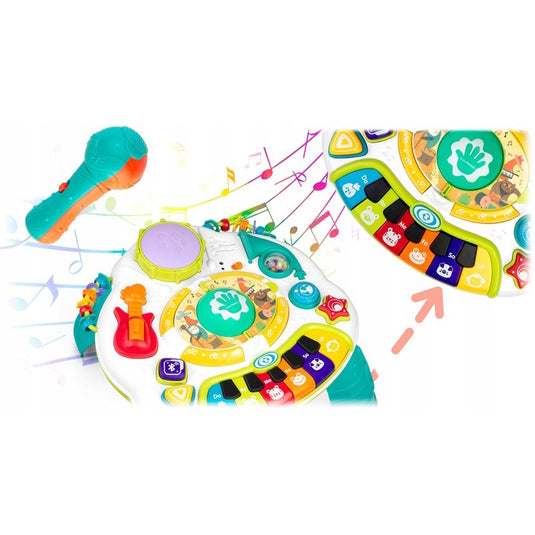 Masuta Interactiva 2in1, Kids Melody, Multifunctionala, cu Activitati tip Busy Board, Functie Bluetooth, Ajustare Volum, Include Microfon, cu Numeroase Sunete si Melodii, Butoane Luminoase, Indiggo@