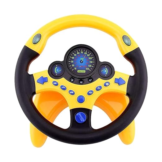 Volan Interactiv Kids Driving Simulator, Cu Sunete si Lumini, Rotire 360 Grade, Fixare cu Ventuze, Semnalizare Stanga-Dreapta, cu Butoane pentru Stop, Avarii, Acceleratie, Galben/Negru