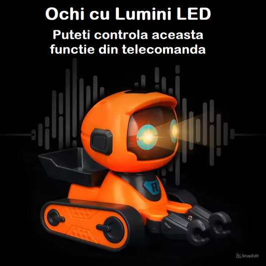 Robot Electronic Inteligent cu Telecomanda Tip Ceas RoboPlay Indiggo® Functii AI, Canta, Danseaza, Ochi cu Lumini LED, Rotire 360°, Cap si Brate Flexibile, Programabil, Functie DEMO, Interactiv si Educational, Orange
