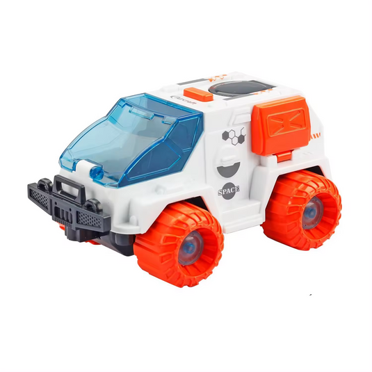 Set de Joaca 10in1 Statia Spatiala Super-Rocket Indiggo® cu Lumini si Sunete, Racheta, 3 Figurine Astronauti, Capsula de Aterizare, Cabina Functionala, Masina, Motor, Nava Spatiala, Doua Rezervoare Oxigen, White/Orange