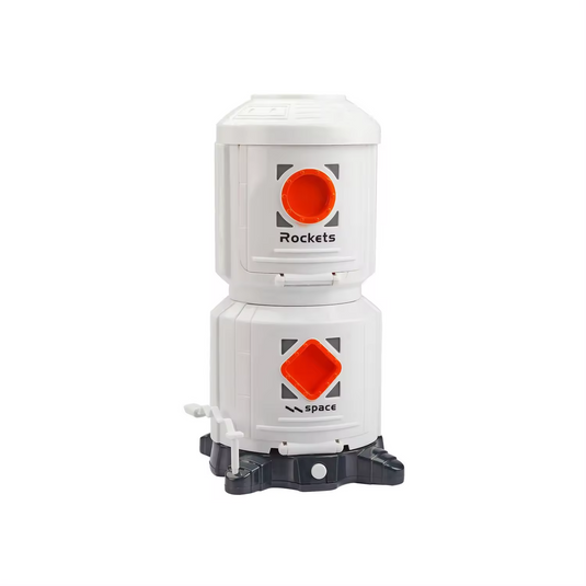 Set de Joaca 10in1 Statia Spatiala Super-Rocket Indiggo® cu Lumini si Sunete, Racheta, 3 Figurine Astronauti, Capsula de Aterizare, Cabina Functionala, Masina, Motor, Nava Spatiala, Doua Rezervoare Oxigen, White/Orange