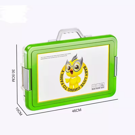 Set Banc de Lucru Multifunctional 4in1 BabyWorkshop Indiggo® cu Bormasina ELECTRICA Bidirectionala, Scaunel si 109 PIESE, Scris / Desenat, Cutie Depozitare Tip Valiza Portabila, Unelte si Accesorii, Margini Rotunjite, Stabil / Antiderapant, Green