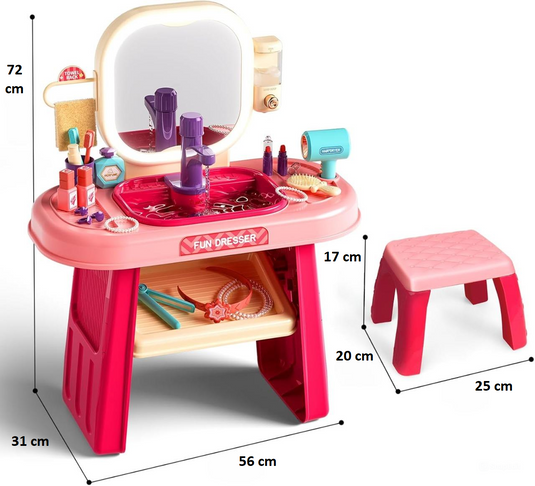 Set Masuta de Machiaj pentru Fetite BeautyBoutique Indiggo® Oglinda cu Lumini LED si Muzica, Lavoar cu Robinet Functional Senzori de Pornire, Dispenser Sapun Lichid, Accesorii Complete Ingrijire, Machiaj, Coafura, Decorative, Blush Pink