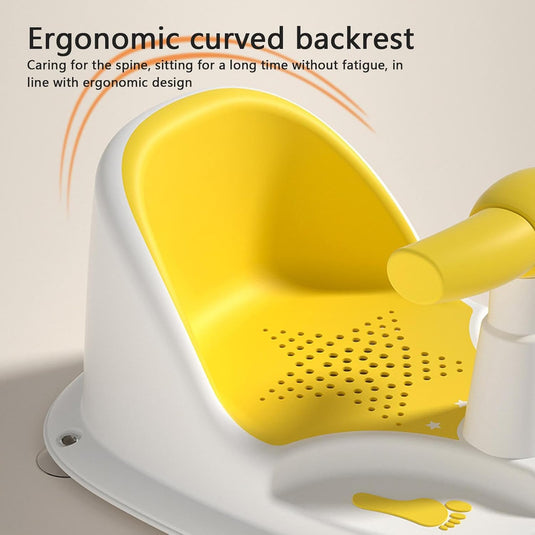 Scaun de Baie pentru Bebelusi, SmartViBE®, Practic, Usor de Folosit, cu Ventuze pentru Fixare, Gauri pentru Scurgerea Apei, Spatar Confortabil, 6 luni+, Yellow