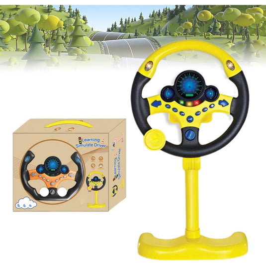 Volan Interactiv Kids Driving Simulator PRO, Picior reglabil pe multiple suprafete, Cu Sunete si Lumini, Rotire 360 Grade, Fixare cu Ventuze, Semnalizare Stanga-Dreapta, cu Butoane pentru Stop, Avarii, Acceleratie