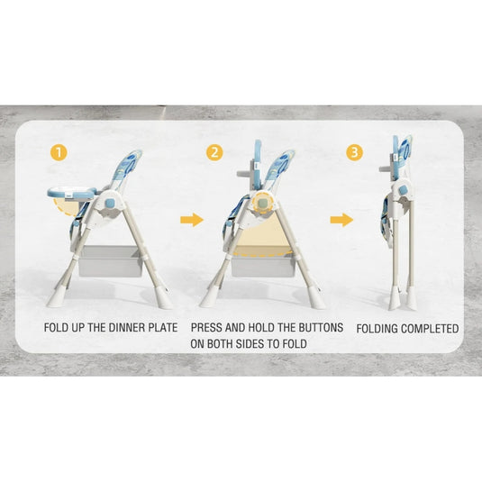 Scaun de Masa Pliabil pentru Bebelusi si Copii KinderVIBE®, 6 Luni +, 4 Pozitii inclinare Spatar, Stabil, Centura de Siguranta 5 Puncte, Ajustabil pe Inaltime, Tavita Reglabila si Detasabila, Loc depozitare, Picioare Antiderapante, Roti blocabile, Gri Fad