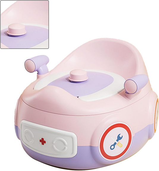 Olita Multifunctionala 3in1 HappyClean Indiggo® cu Perna Moale, Inaltator/Reductor Toaleta, Recipient Colector Detasabil, Manere Siguranta, Fara Miros, Anti-Stropire/Anti-Alunecare, Spatar Ergonomic, Capac, Confortabil, Curatare Usoara, Violet/Pink