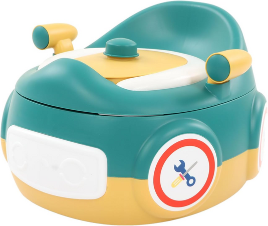 Olita Multifunctionala 3in1 HappyClean Indiggo® cu Perna Moale, Inaltator/Reductor Toaleta, Recipient Colector Detasabil, Manere Siguranta, Fara Miros, Anti-Stropire/Anti-Alunecare, Spatar Ergonomic, Capac, Confortabil, Curatare Usoara, Green/Yellow