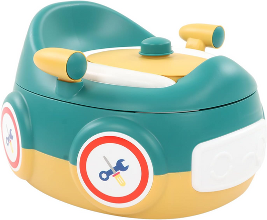 Olita Multifunctionala 3in1 HappyClean Indiggo® cu Perna Moale, Inaltator/Reductor Toaleta, Recipient Colector Detasabil, Manere Siguranta, Fara Miros, Anti-Stropire/Anti-Alunecare, Spatar Ergonomic, Capac, Confortabil, Curatare Usoara, Green/Yellow