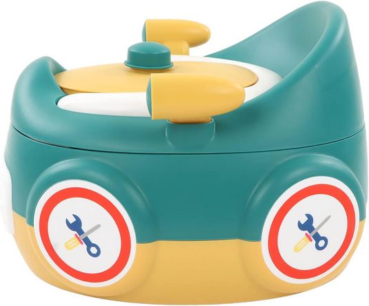 Olita Multifunctionala 3in1 HappyClean Indiggo® cu Perna Moale, Inaltator/Reductor Toaleta, Recipient Colector Detasabil, Manere Siguranta, Fara Miros, Anti-Stropire/Anti-Alunecare, Spatar Ergonomic, Capac, Confortabil, Curatare Usoara, Green/Yellow