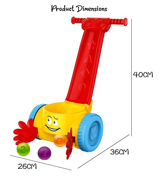 Antemergator Muzical pentru Copii RolyPopper Indiggo® cu Bile Colorate, Colector de Mingi cu Recompensa Muzicala, Maner in Forma de Tobogan, Stabil, Antiderapant, Red/Yellow