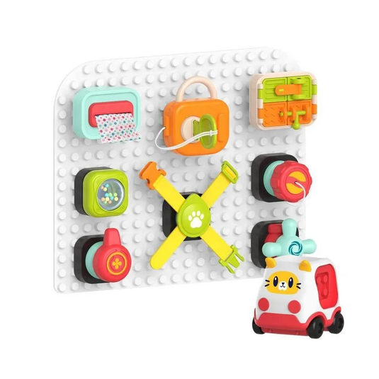 Plansa de Constructie Tip Montessori CreativeBoard Indiggo® Placa cu Activitati Educationale, Compatibil Jucarii LEGO, Masinuta, Asamblare Nelimitata, Alb/Rosu