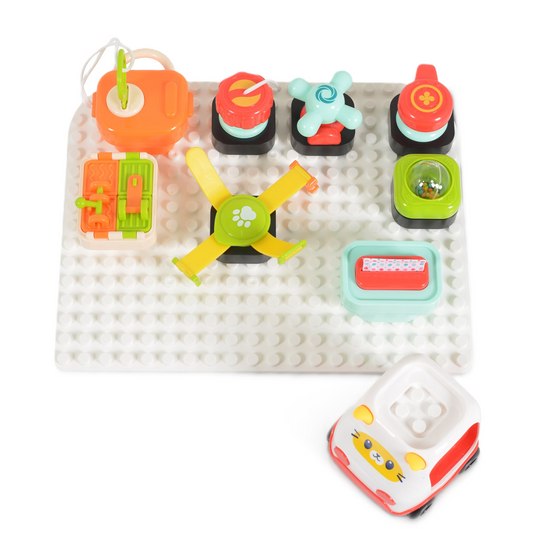 Plansa de Constructie Tip Montessori CreativeBoard Indiggo® Placa cu Activitati Educationale, Compatibil Jucarii LEGO, Masinuta, Asamblare Nelimitata, Alb/Rosu