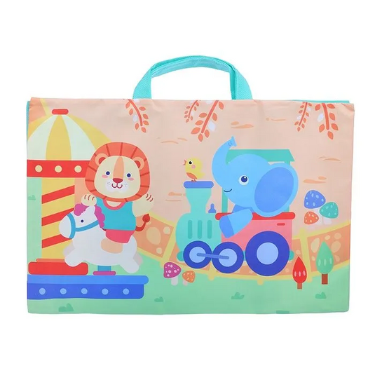 Set Covoras de Joaca cu 4 Masini BabyZoo Indiggo® Animalute Scooter Colorate, Hipopotam/Leu/Elefant/Maimuta cu Bilute Zornaitoare, Geanta Depozitare, Multicolor
