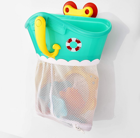 Set Jucarii de Baie pentru Copii si Bebelusi HappyShower Indiggo®, 7 Animalute Marine, Cos de Uscare si Depozitare cu Fermoar pentru Acces Usor si 3 Ventuze pentru Prindere, Fixare Perete sau Cada, Multicolor