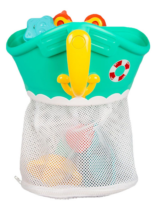 Set Jucarii de Baie pentru Copii si Bebelusi HappyShower Indiggo®, 7 Animalute Marine, Cos de Uscare si Depozitare cu Fermoar pentru Acces Usor si 3 Ventuze pentru Prindere, Fixare Perete sau Cada, Multicolor