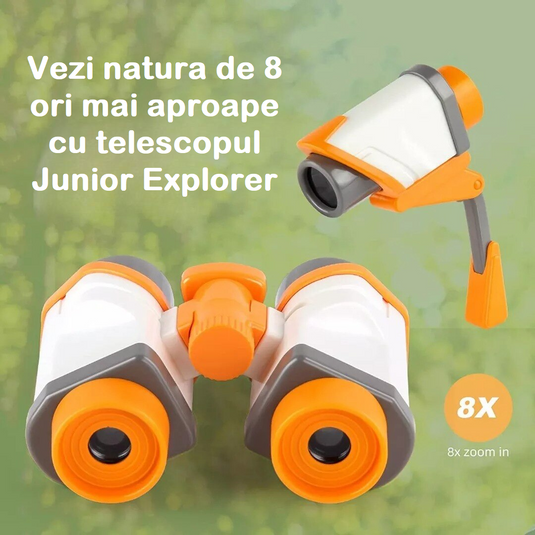 Set de cercetare pentru explorarea naturii Junior Explorer 10 piese, aventurier cu binoclu, lupa, recipiente pentru Insecte, Pesti, Plante, Busola, Telescop 8X, Jucarie STEAM, Promoveaza Invatarea Practica, Rucsac inclus, Verde Multicolor