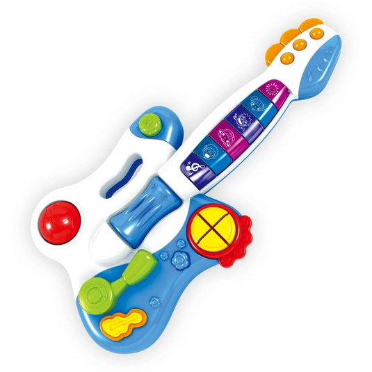 Chitara Muzicala pentru Copii MiniStar Indiggo® Taste Multifunctionale, Dinamica, Sunete si Lumini, Distractiv si Interactiv, Blue/White