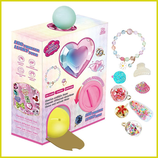 Joc Interactiv pentru Copii MagicBox Cutie Misterioasa cu Oua Rasucite, Bijuterii, Recompense si Surprize, Automat cu Bile, Distractiv si Educativ, Multicolor