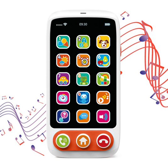 Telefon Mobil de Jucarie Ecran Tactil KidoSmart™ cu Sunete si Lumini, Butoane, Functii de Invatare Numere/Recunoastere/Muzica/Pictura/Jocuri, Efecte, Volum Reglabil, Dezvolta Coordonarea si Reflexele Copilului, Multicolor