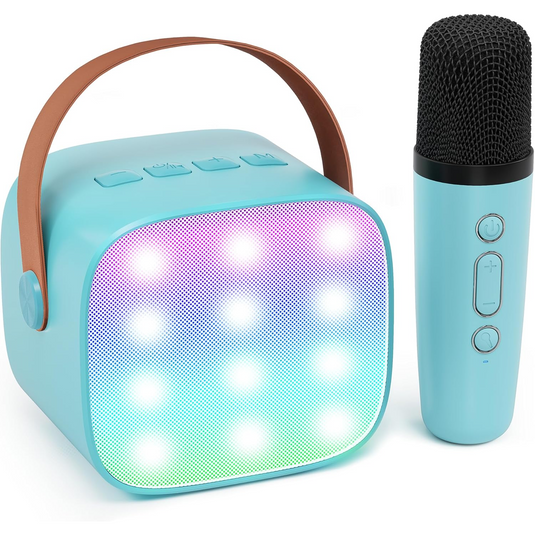 Set Karaoke Wireless pentru Copii PartyON™ Voci Magice, Microfon si Difuzor Portabil, Lumini Ambientale, Efecte Sonore, Bluetooth 5.3, Sunet Surround 3D, Player Muzical, Multifunctional, Reincarcabil, Volum Reglabil, Blue