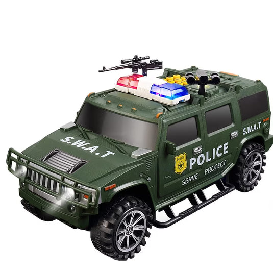 Pusculita inteligenta tip masina blindata pentru copii SMART SWAT, Cu sunete si lumina, Deschidere cu parola si recunoastere a amprentelor digitale, Plastic, Verde