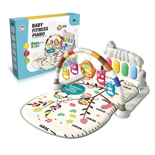 Salteluta si Centru de Activitati BambinoGym™ Pian Multifunctional, Muzica si Lumini, Arcada cu Jucarii, Perna Moale si Lavabila, Elemente Detasabile, White