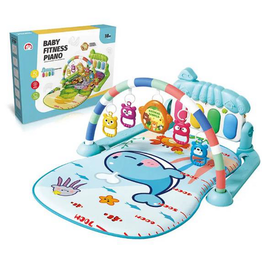 Salteluta si Centru de Activitati BambinoGym™ Pian Multifunctional, Muzica si Lumini, Arcada cu Jucarii, Perna Moale si Lavabila, Elemente Detasabile, Blue