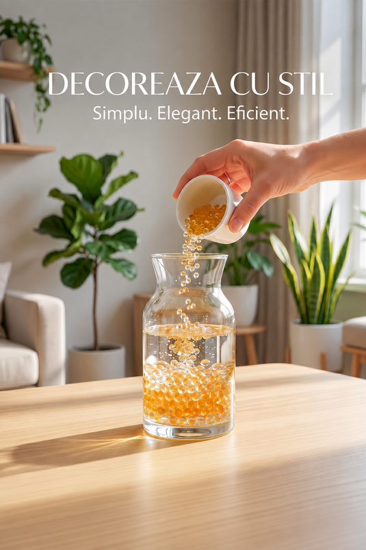 Bile Decorative din Hidrogel - Water Bomb Orange - 50 000 de Bilute Biodegradabile, Expandabile in Apa, 7-8 mm, 250 gr, Potrivite pentru Decorarea Vazelor si a Bolurilor de Sticla