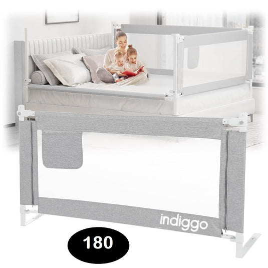 Bariera de Protectie pentru Pat KiddoLock™ 180 cm, Model Interconectabil, Culisanta, Inaltime Ajustabila 68-96 cm, Multi Compatibil, Plasa Respirabila, Margini Captusite, Mecanism Blocare, Husa Detasabila cu Fermoar, Buzunar Depozitare, Gri