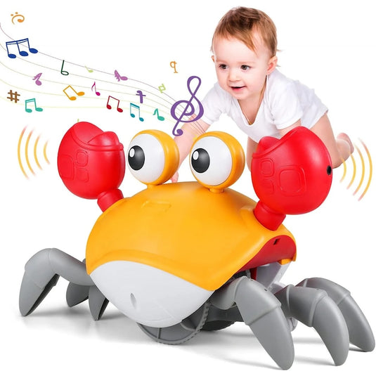 Jucarie interactive SmartCrab Indiggo@, Set Jucarie Inteligenta Crab cu Cablu USB, Sunete si Functie de Miscare, Senzori cu Infrarosu, Efecte Luminoase LED, Baterie Reincarcabila, Orange, 3 Ani+