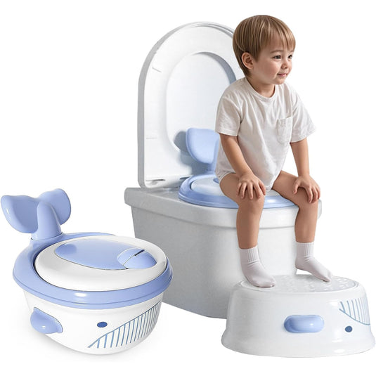 Olita Multifunctionala 4in1 HappyZoo™ Inaltator si Reductor Toaleta, Recipient Colector Detasabil, Perna Moale, Design Impotriva Stropilor, Anti Miros, Capac, Manere, Stabil si Antiderapant, Blue