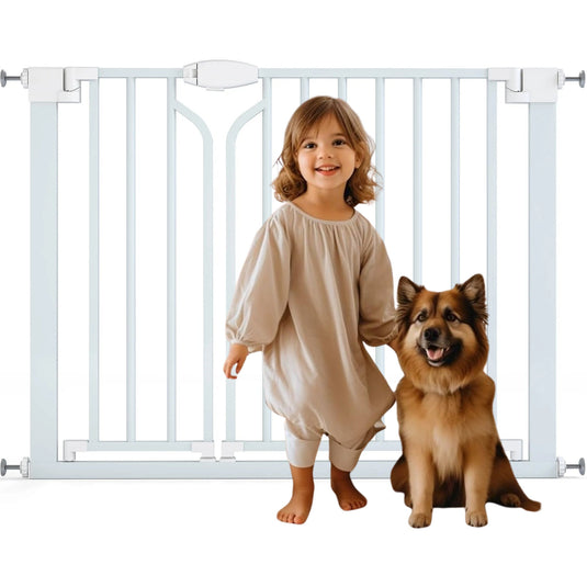 Poarta de Siguranta All-In-One BabyBlock®08 Doua Usi, 95-102 + 7 Cm Extensie, Multi-Utilizare Copii/Animale, Sistem Dublu de Blocare, Inchidere Automata, Instalare fara Gauri/Montaj sub Presiune, Deschidere in Doua Directii, Potrivire Universala, White