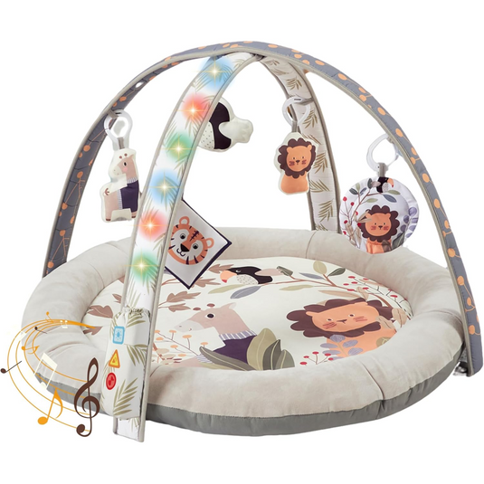 Covoras de Joaca 3in1 BabySavanna™ Salteluta Muzicala si Centru de Activitati cu Lumini, 5 Jucarii Senzoriale Detasabile, Melodii, Control Volum, Oglinda Auto-Descoperire, Plus Moale Izolare Termica, Arcada Reglabila, Multifunctional, Spring