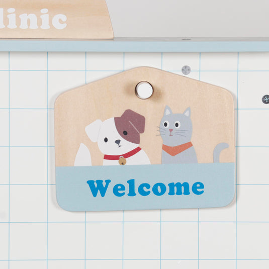 Cabinet Veterinar din Lemn pentru Copii MiniPet Hub™ 2in1 cu Fereastra Check-in, Catelus de Plus, Masuta de Examinare, Dulapuri si Rafturi, Radiografie, Stetoscop, Otoscop, Termometru, Cantar, Guler Medical, Penseta si Accesorii, 90Cm, Arctic Blue