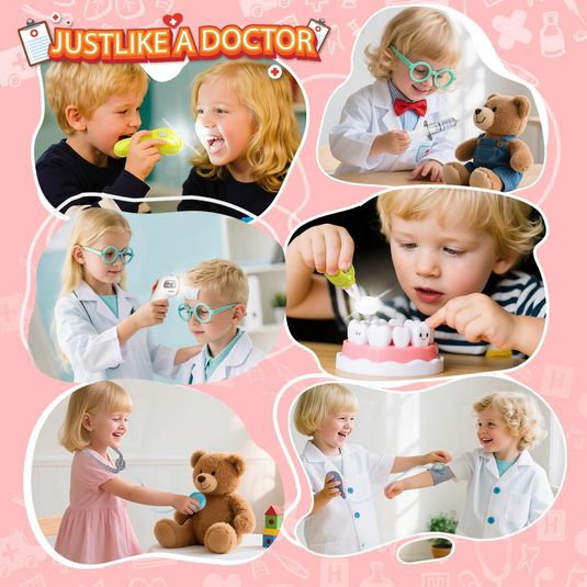 Set Medical de Joaca Carucior Mobil MiniMed Hub™ Max Kit cu Sunete si Lumini, 32 Piese, Termometru cu Infrarosu, Monitor cu Butoane Multifunctionale, Stetoscop, Radiografii, Tensiometru, Ochelari, Sertar Depozitare, Flacoane, Penseta si Accesorii, Pink