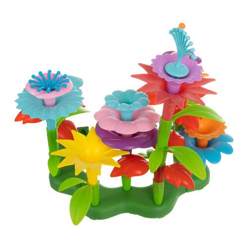 Set Creativ de Constructie 3D - Flower Garden Indiggo@, Gradina cu Flori Modulare, Include 139 piese, Valiza pe Roti si Maner, Jucarie Educativa pentru Copii, Multicolor