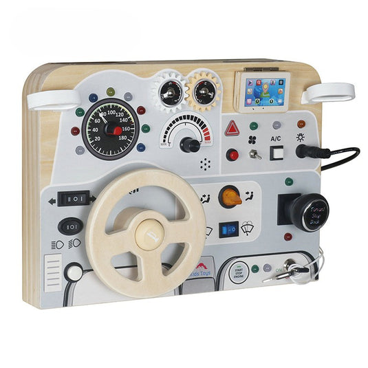 Jucarie educativa din lemn JuniorDriver, bord auto interactiv, volan, efecte sonore, 30x21.8x10cm