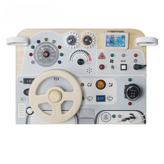 Jucarie educativa din lemn JuniorDriver, bord auto interactiv, volan, efecte sonore, 30x21.8x10cm