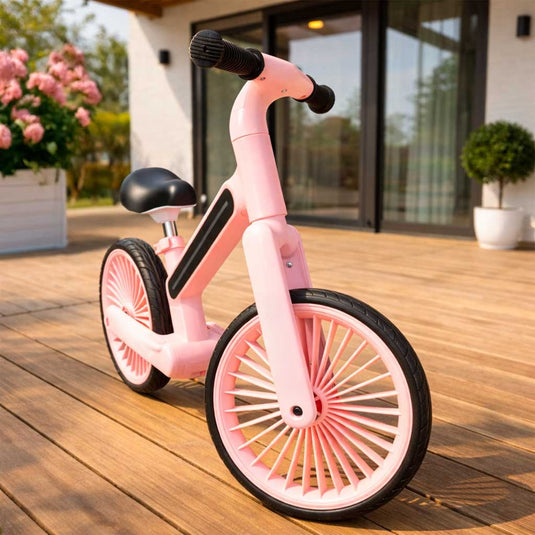 Bicicleta de Echilibru pentru Copii - NeoGlow Balance Bike Indiggo@, Iluminare LED RGB 20 Moduri, Roti EVA 12 inch Rezistente, Sa Reglabila, Cadru Usor 3.6 kg, 2+ Ani, Rose