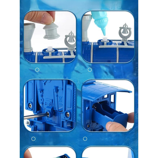 Trenulet Electric cu Aburi OceanExpress pentru Copii, Include Tren Electric cu Efecte Sonore, Lumini, Fum Real, 3 Vagoane, 16 Sine, Model Animalute Marine, Indiggo@, Blue Ocean, +3 Ani
