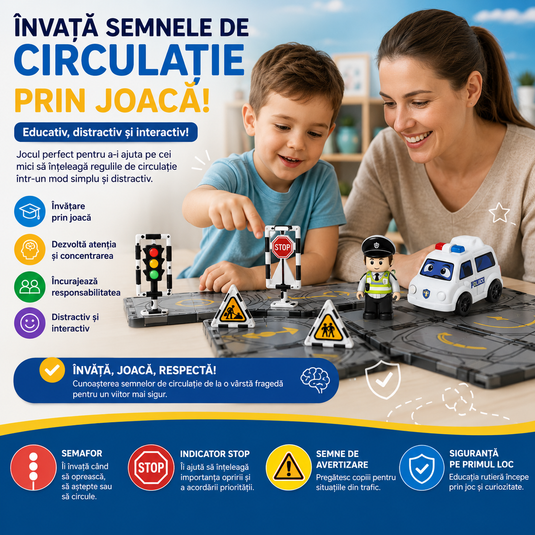 Set de Constructie MagicMagnetic Orbit, Include 41 de Piese, Traseu Magnetic 3D cu Masinute, Semne de Circulatie si Figurine, Numeroase Posibilitati de Construit, STEM, Educativ si Creativ, Indiggo®, 3ani+, Gri Antracit