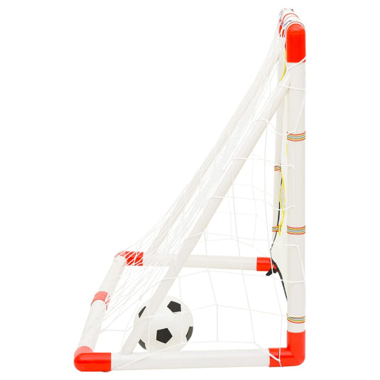 Poarta de Fotbal pentru Copii SmartGoal Pro, Set cu o Minge, Pompa si 4 Tarusi, Plasa Antrenament cu Tinta 5 Zone, Portabila, pentru Curte, Parc, Interior, Inaltime 87 cm, 3 Ani +, White/Red