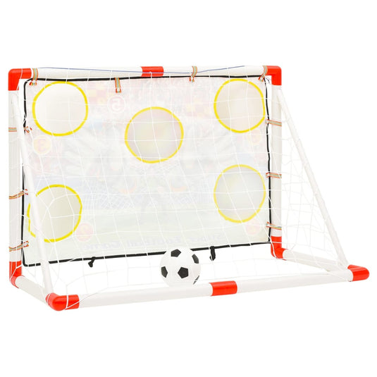 Poarta de Fotbal pentru Copii SmartGoal Pro, Set cu o Minge, Pompa si 4 Tarusi, Plasa Antrenament cu Tinta 5 Zone, Portabila, pentru Curte, Parc, Interior, Inaltime 87 cm, 3 Ani +, White/Red