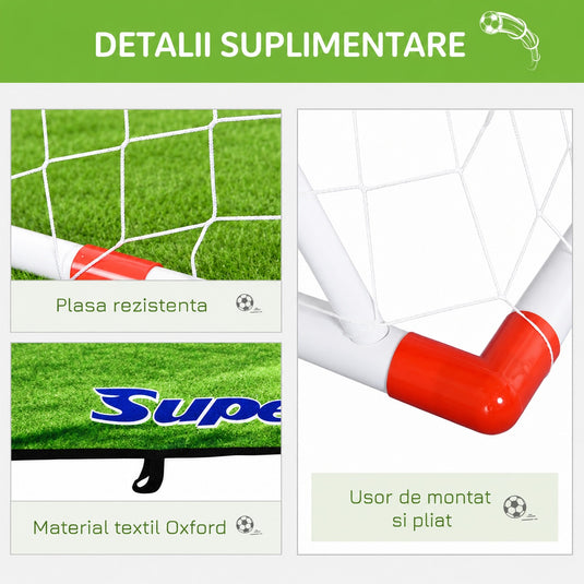 Poarta de Fotbal pentru Copii SmartGoal Pro, Set cu o Minge, Pompa si 4 Tarusi, Plasa Antrenament cu Tinta 5 Zone, Portabila, pentru Curte, Parc, Interior, Inaltime 87 cm, 3 Ani +, White/Red