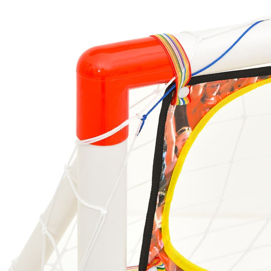 Poarta de Fotbal pentru Copii SmartGoal Pro, Set cu o Minge, Pompa si 4 Tarusi, Plasa Antrenament cu Tinta 5 Zone, Portabila, pentru Curte, Parc, Interior, Inaltime 87 cm, 3 Ani +, White/Red