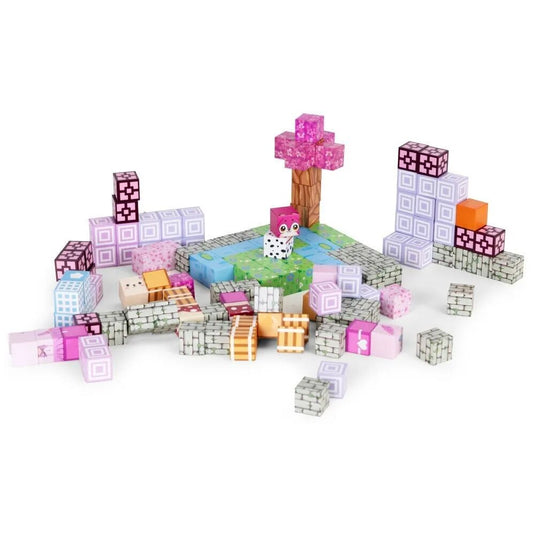 Set de Constructie SmartBlocks Indiggo@, Include 140 de Piese, Joc Educativ 3D pentru Copii, Constructii STEM, Blocuri Magnetice Rezistente, Cuburi Magnetice Colorate, Dezvoltare Creativitate si Gandire Logica, 3 Ani+, Purple